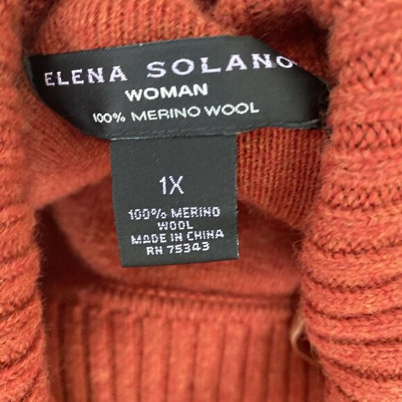 Elena Solano Cowl Neck Wool Sweater Burnt Orange Sz 1X Long Sleeve Tunic - Picture 8 of 8